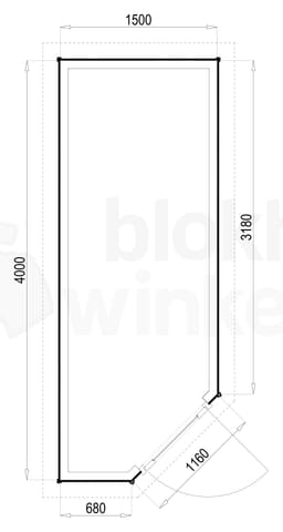 Plattegrond Woodford houtskeletbouw tuinhuis Bennington Economy Corner 150x400