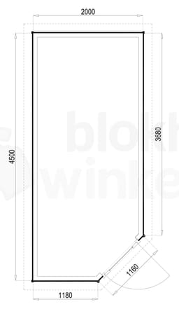 Plattegrond Woodford houtskeletbouw tuinhuis Bennington Economy Corner 200x450