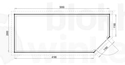 Plattegrond Woodford houtskeletbouw tuinhuis Bennington Economy Corner 500x200