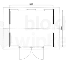 Plattegrond Woodford houtskeletbouw tuinhuis Burlington 300x250