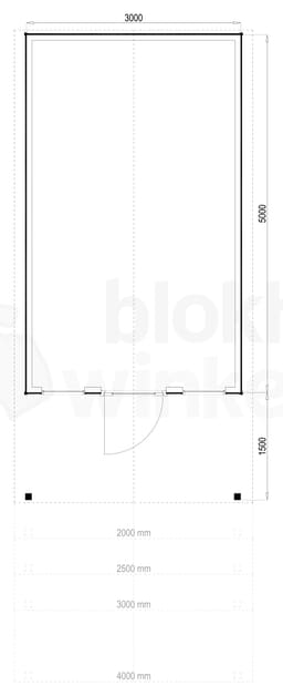 Plattegrond Woodford houtskeletbouw tuinhuis Kansas City 300x500