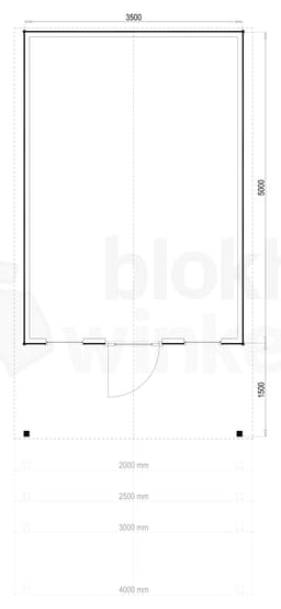 Plattegrond Woodford houtskeletbouw tuinhuis Kansas City 350x500