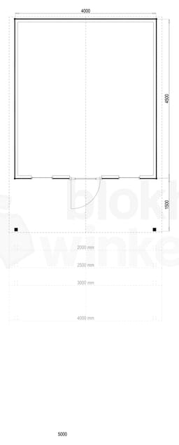 Plattegrond Woodford houtskeletbouw tuinhuis Kansas City 400x450