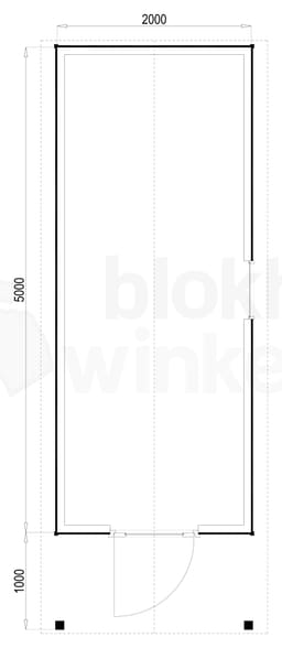 Plattegrond Woodford houtskeletbouw tuinhuis Lexington 200x500