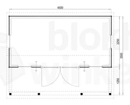 Plattegrond Woodford houtskeletbouw tuinhuis Norwich 450x350