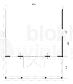 Plattegrond Woodford houtskeletbouw tuinhuis Norwich 450x550