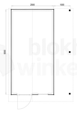 Plattegrond Woodford houtskeletbouw tuinhuis Rockford 250x500