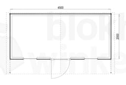 Plattegrond Woodford houtskeletbouw tuinhuis Springfield 450x200