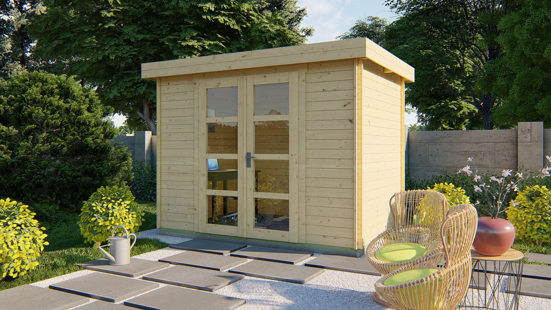 Blokhut Minimodern | Inclusief fundamentbalken, easyroofing, startset en bezorging!