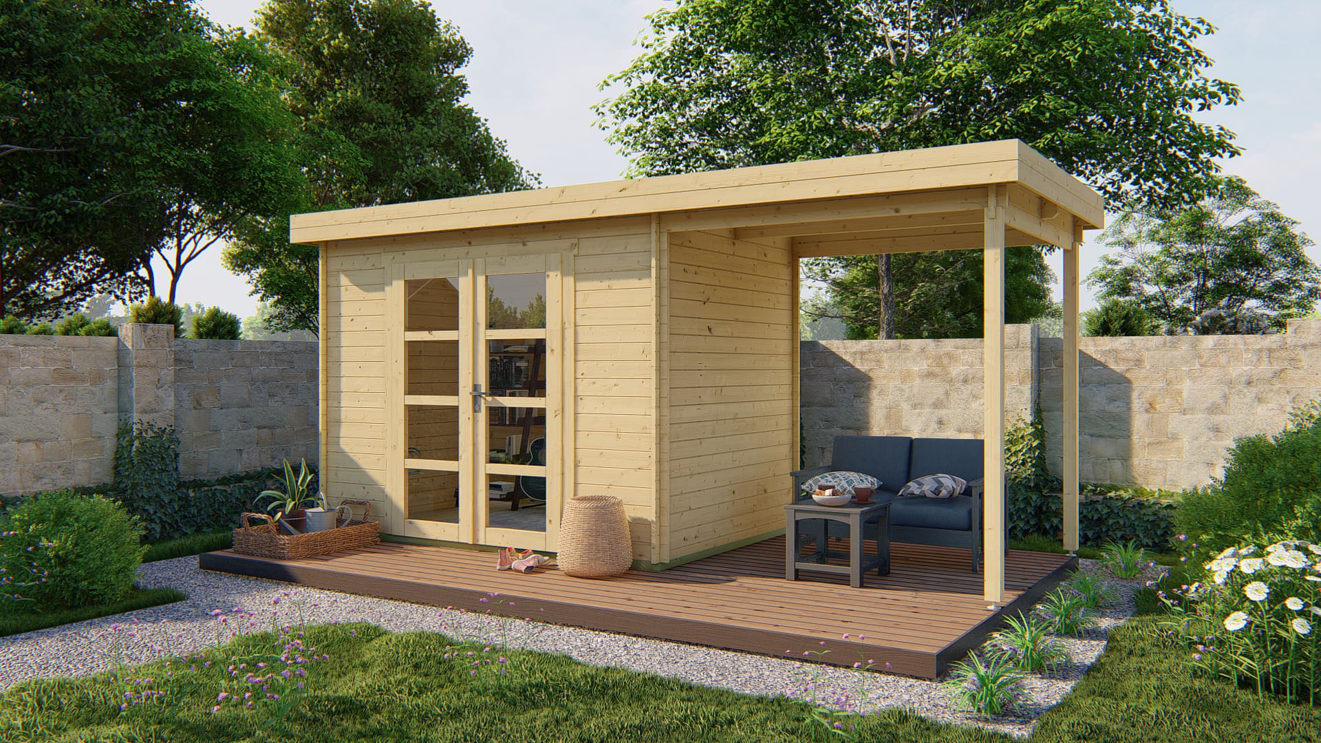 Blokhut Middelmodern | Inclusief fundamentbalken, easyroofing, startset en bezorging!