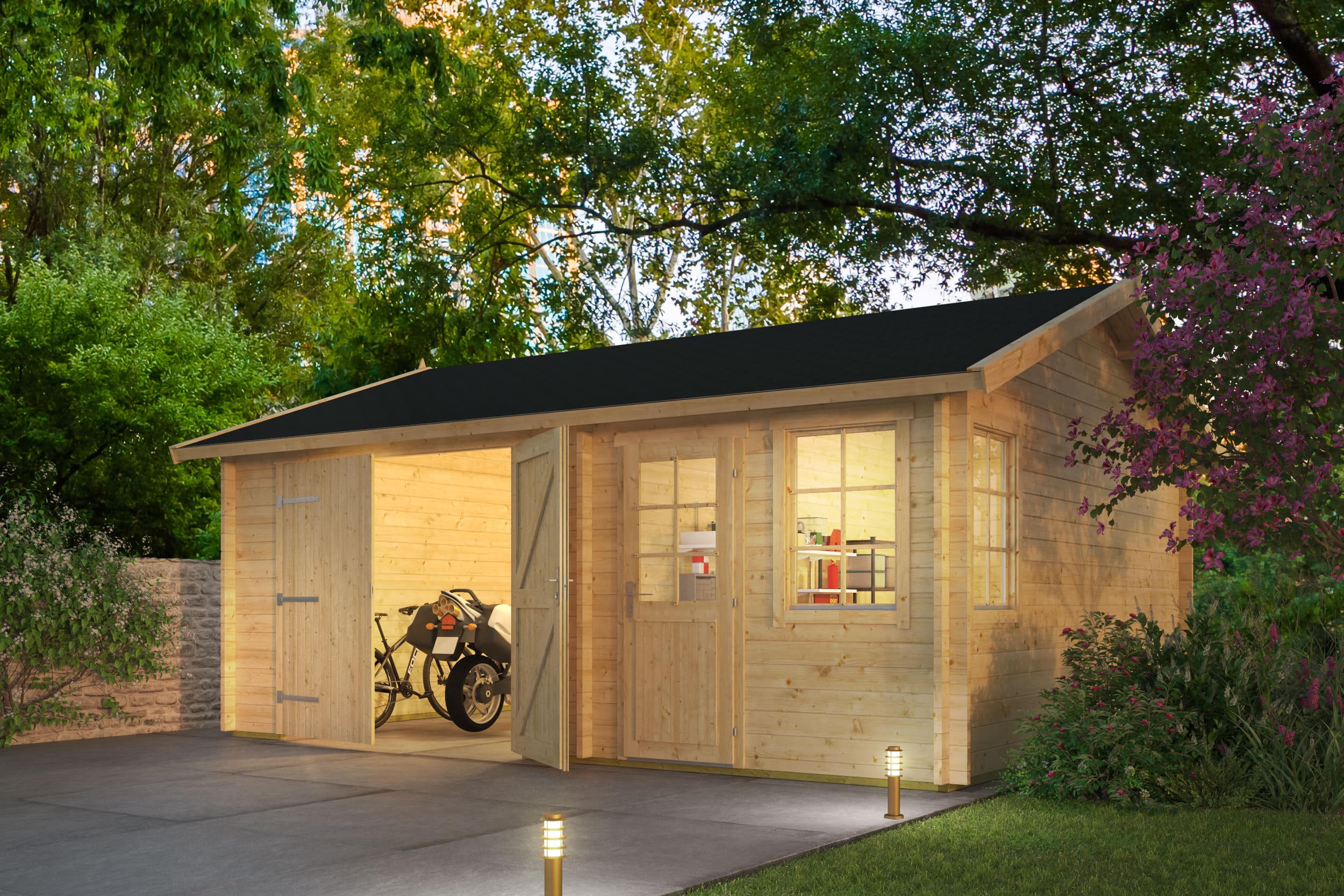 Blokhut Garage Moa | Inclusief fundamentbalken, shingles, startset en bezorging!