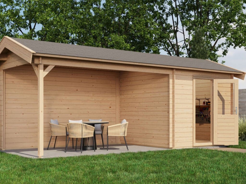 Lugarde Select Blokhut met Overkapping Oldenzaal 250x250cm + 400cm - Onbehandeld