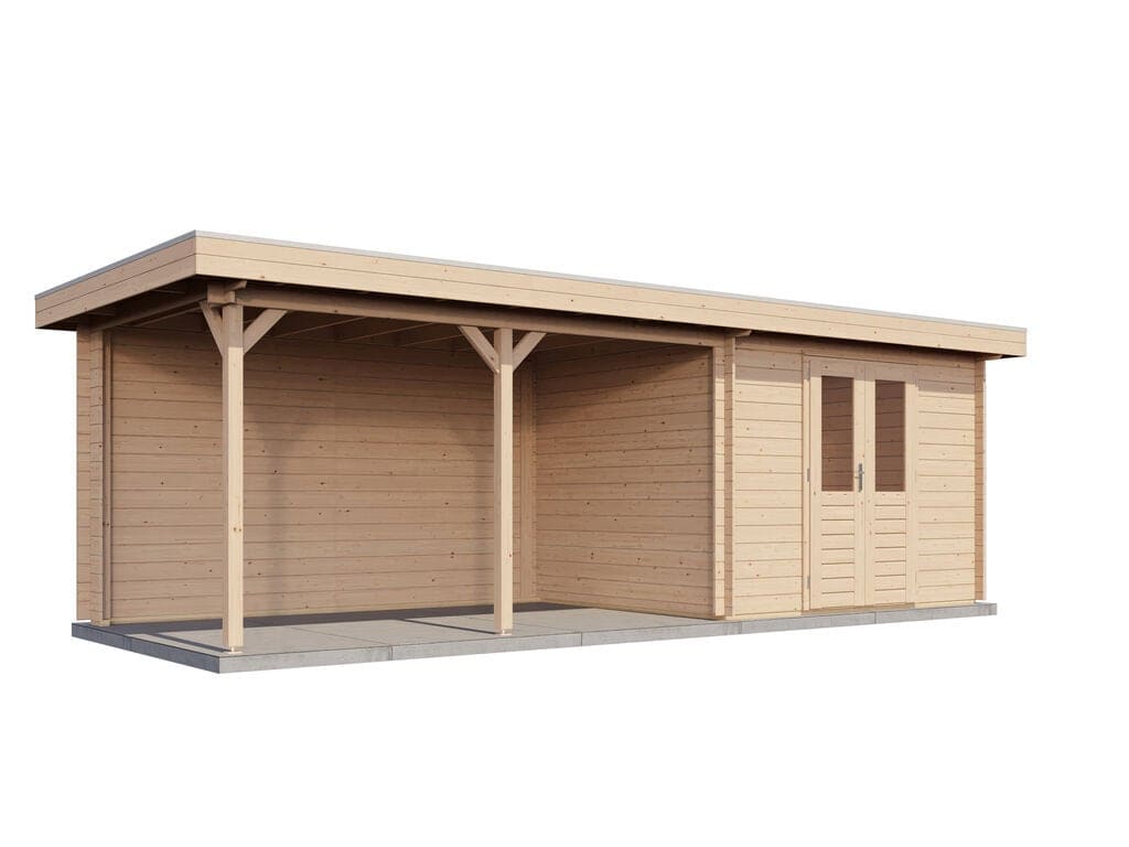Lugarde Select Blokhut met Overkapping Zandvoort 300x250cm + 400cm - Onbehandeld
