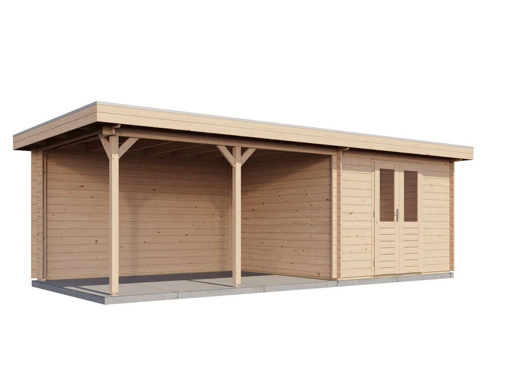 Lugarde Select Blokhut met Overkapping Harderwijk 300x300cm + 400cm - Onbehandeld