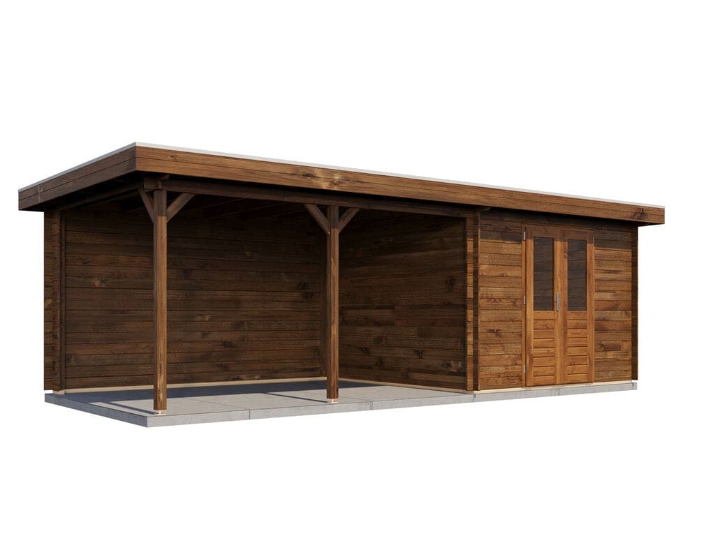 Lugarde Select Blokhut met Overkapping Harderwijk 300x300cm + 400cm - Behandeld