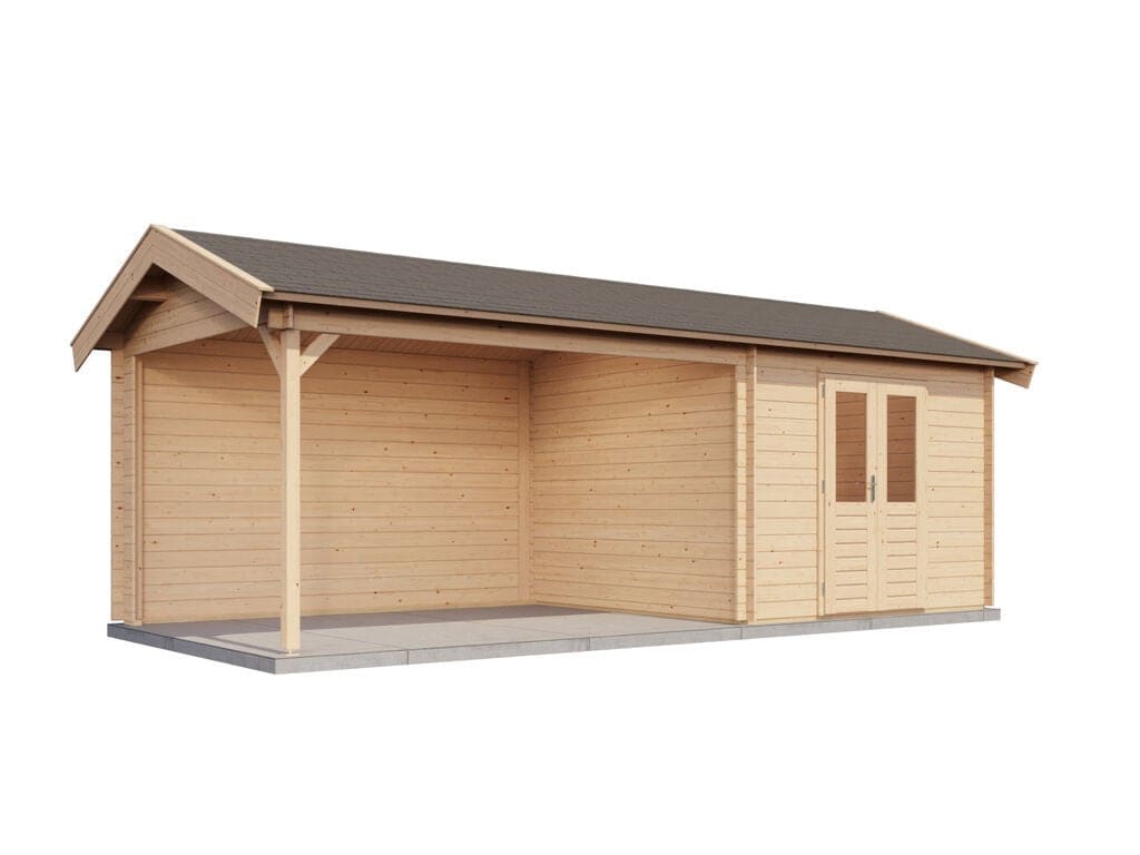 Lugarde Select Blokhut met Overkapping Epe 300x300cm + 400cm - Onbehandeld
