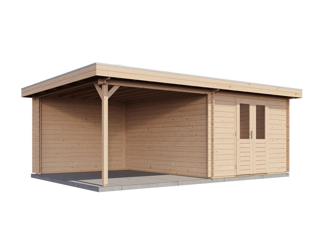 Lugarde Select Blokhut met Overkapping Tiel 300x400cm + 300cm - Onbehandeld