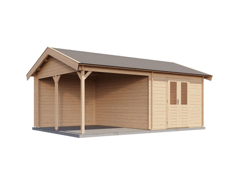 Lugarde Select Blokhut met Overkapping Hattem 300x400cm + 300cm - Onbehandeld