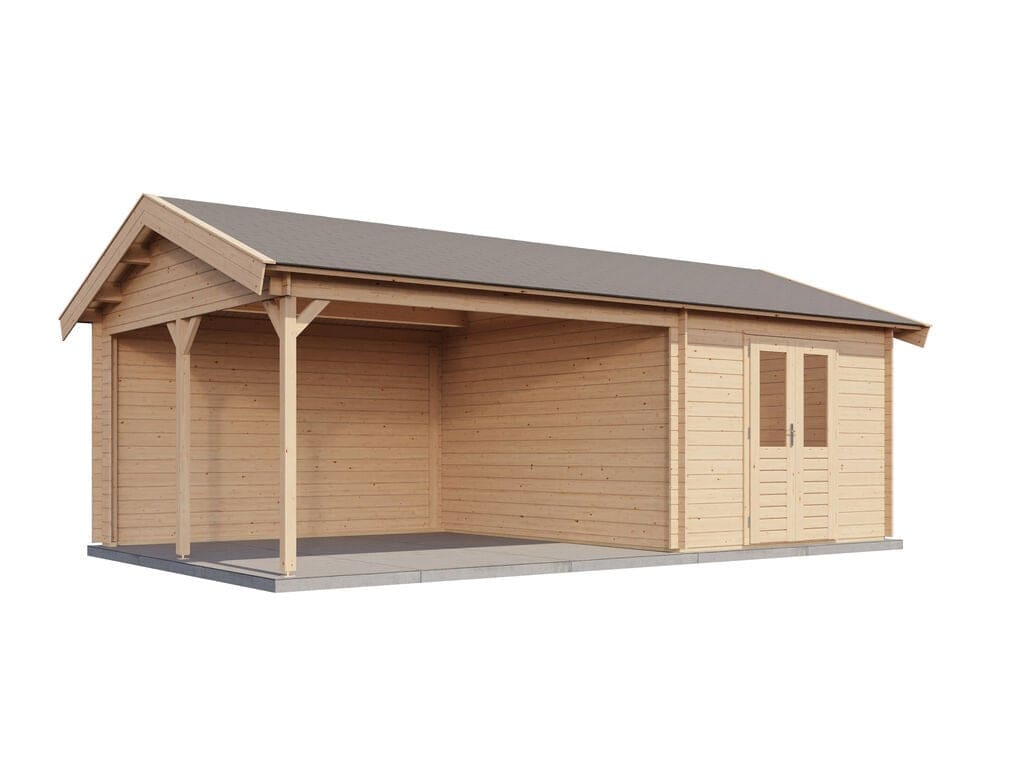 Lugarde Select Blokhut met Overkapping Haaksbergen 300x400cm + 400cm - Onbehandeld