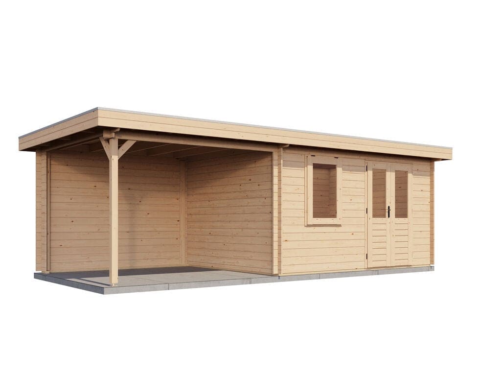 Lugarde Select Blokhut met Overkapping Elst 400x300cm + 300cm - Onbehandeld