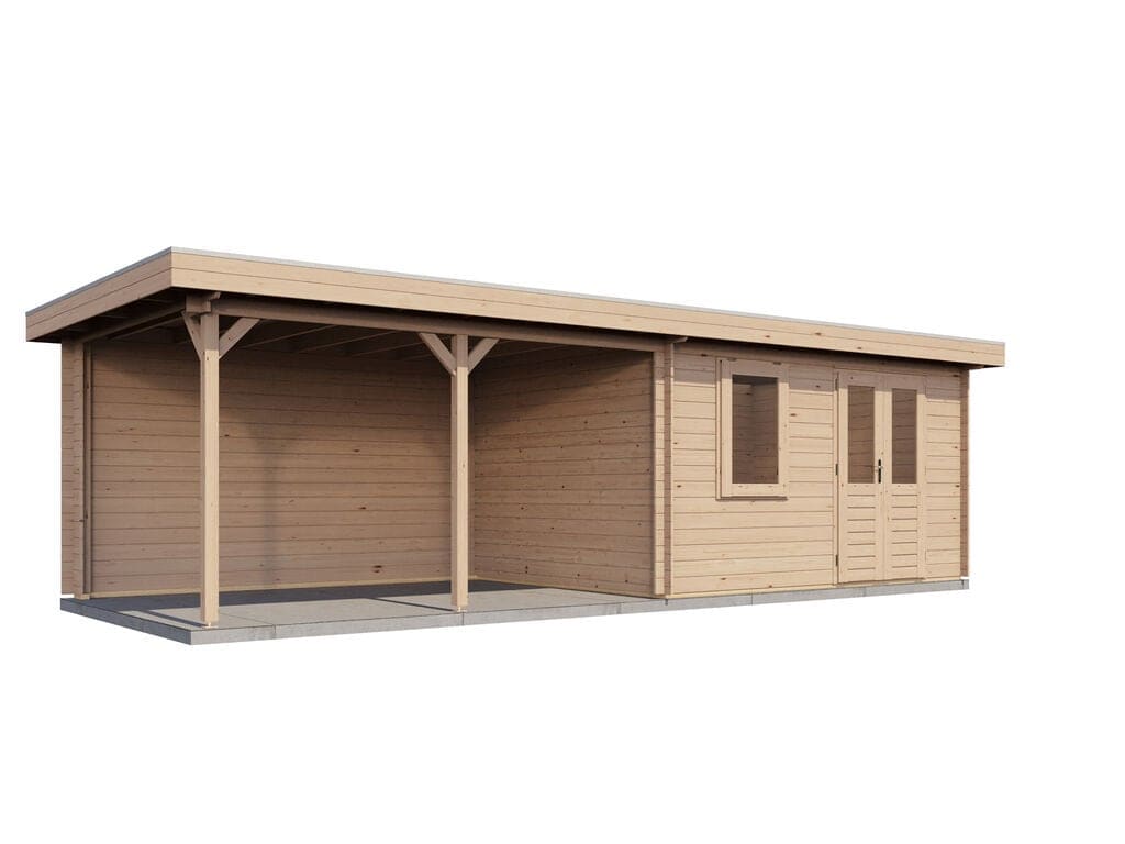Lugarde Select Blokhut met Overkapping Huissen 400x300cm + 400cm - Onbehandeld
