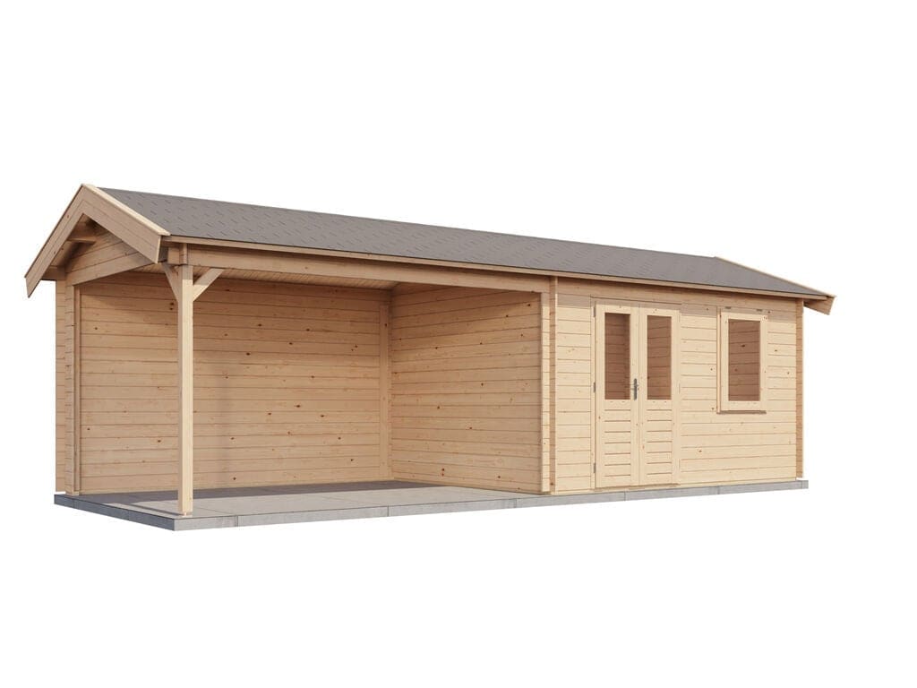 Lugarde Select Blokhut met Overkapping Voorst 400x300cm + 400cm - Onbehandeld