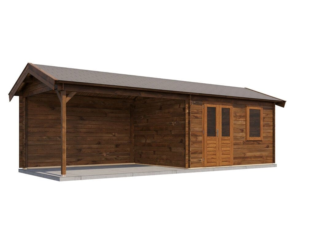 Lugarde Select Blokhut met Overkapping Voorst 400x300cm + 400cm - Behandeld