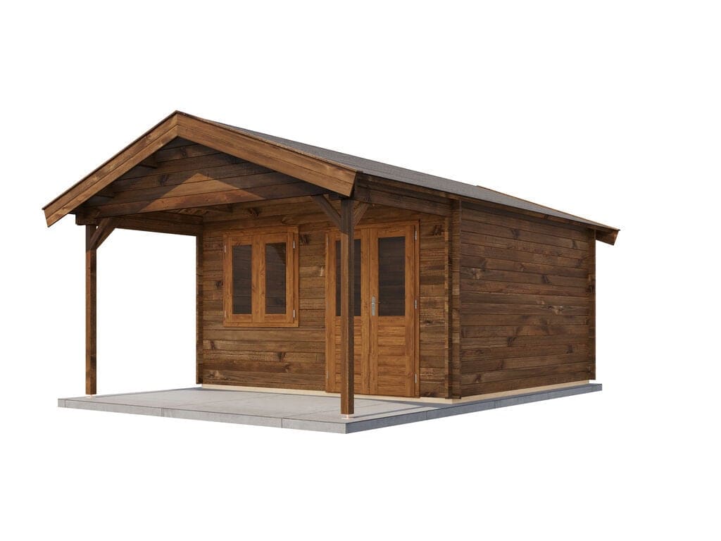 Lugarde Select Blokhut met Overkapping Elburg 400x400cm + 200cm - Behandeld