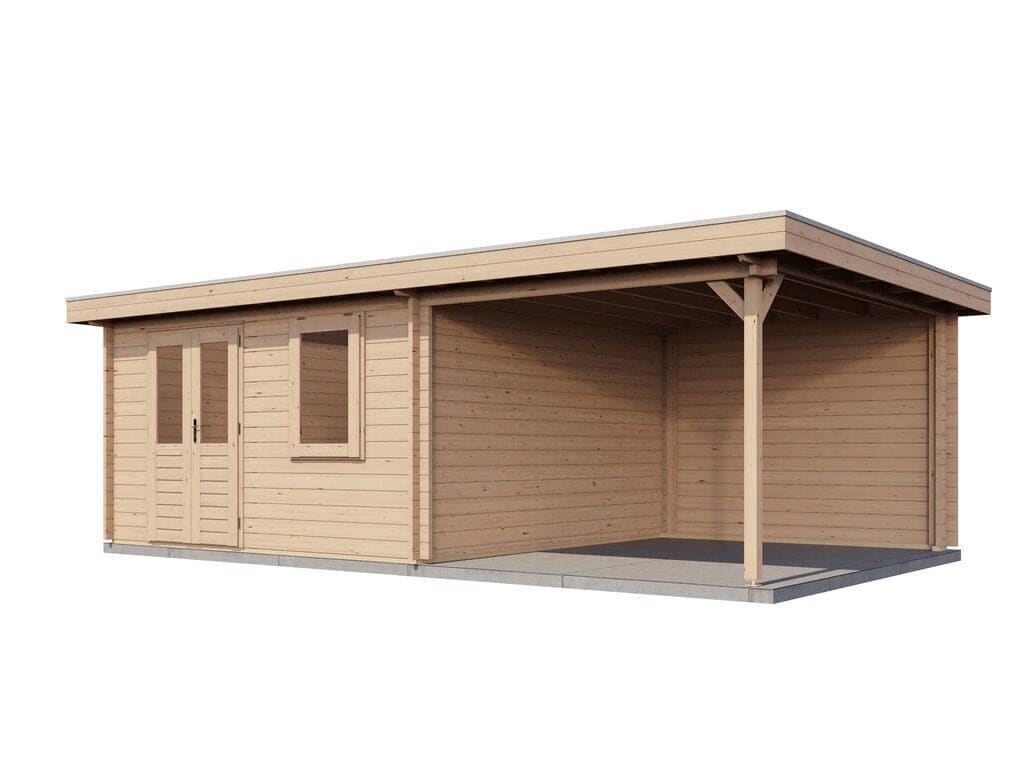Lugarde Select Blokhut met Overkapping Wehl 400x400cm + 300cm - Onbehandeld