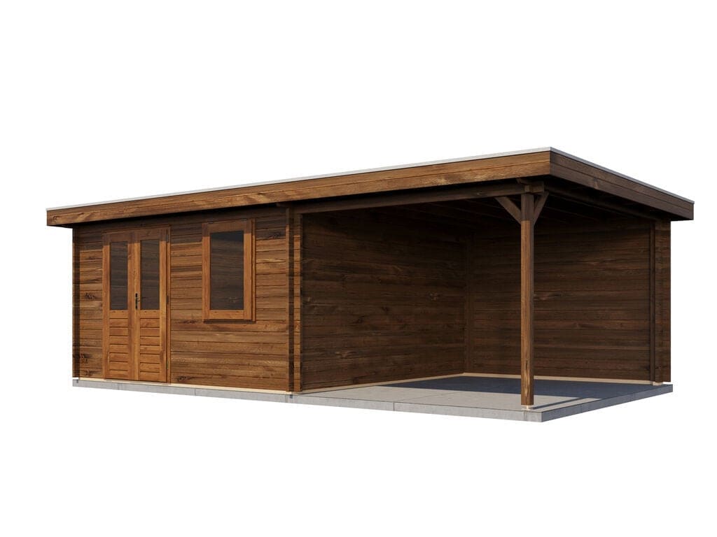 Lugarde Select Blokhut met Overkapping Wehl 400x400cm + 300cm - Behandeld