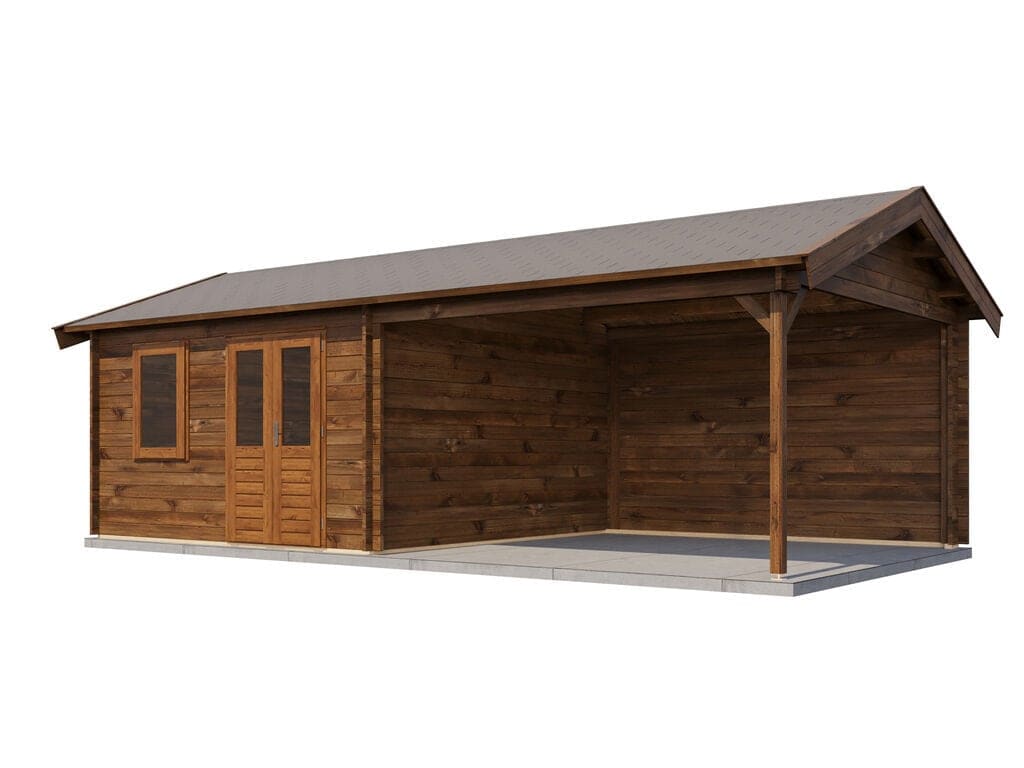 Lugarde Select Blokhut met Overkapping Oosterbeek 400x400cm + 300cm - Behandeld