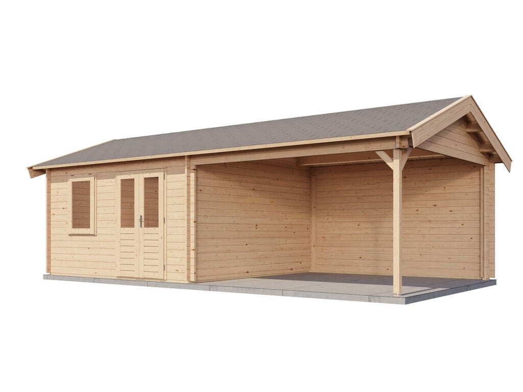 Lugarde Select Blokhut met Overkapping Rozendaal 400x400cm + 400cm - Onbehandeld