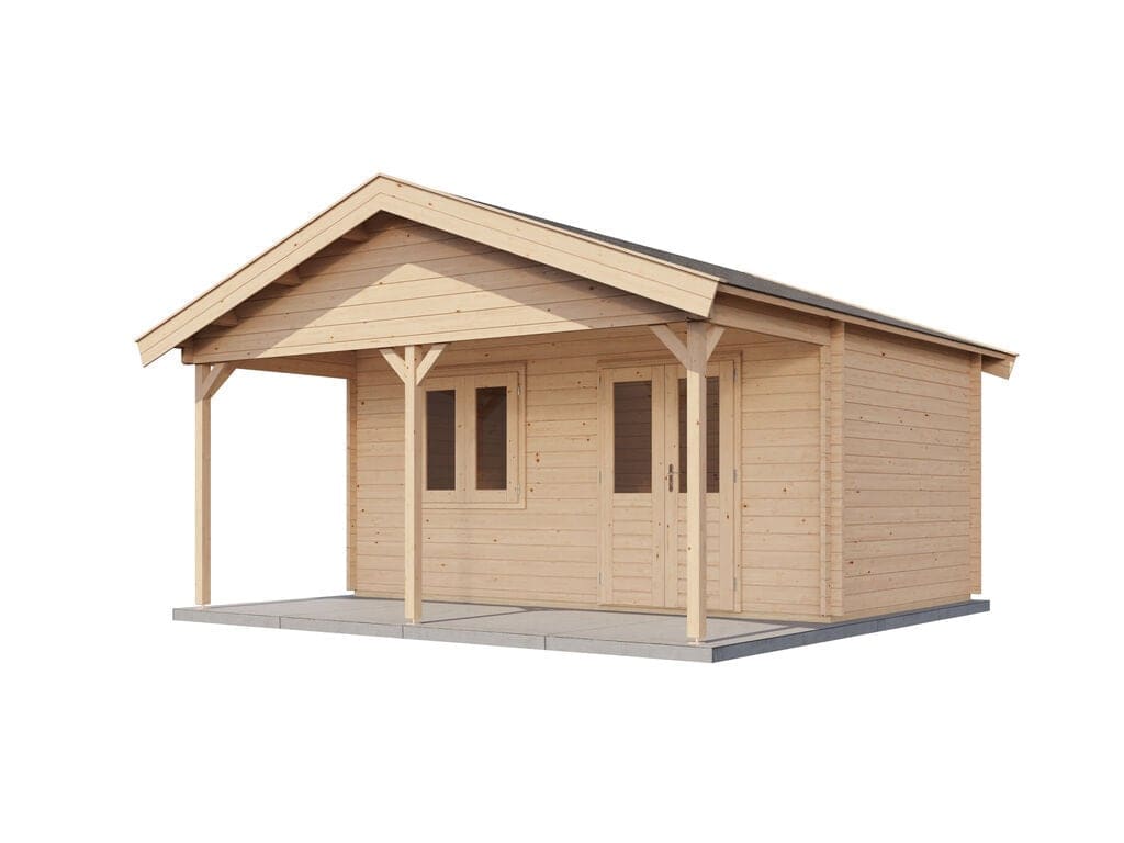 Lugarde Select Blokhut met Overkapping Heerde 500x300cm + 200cm - Onbehandeld