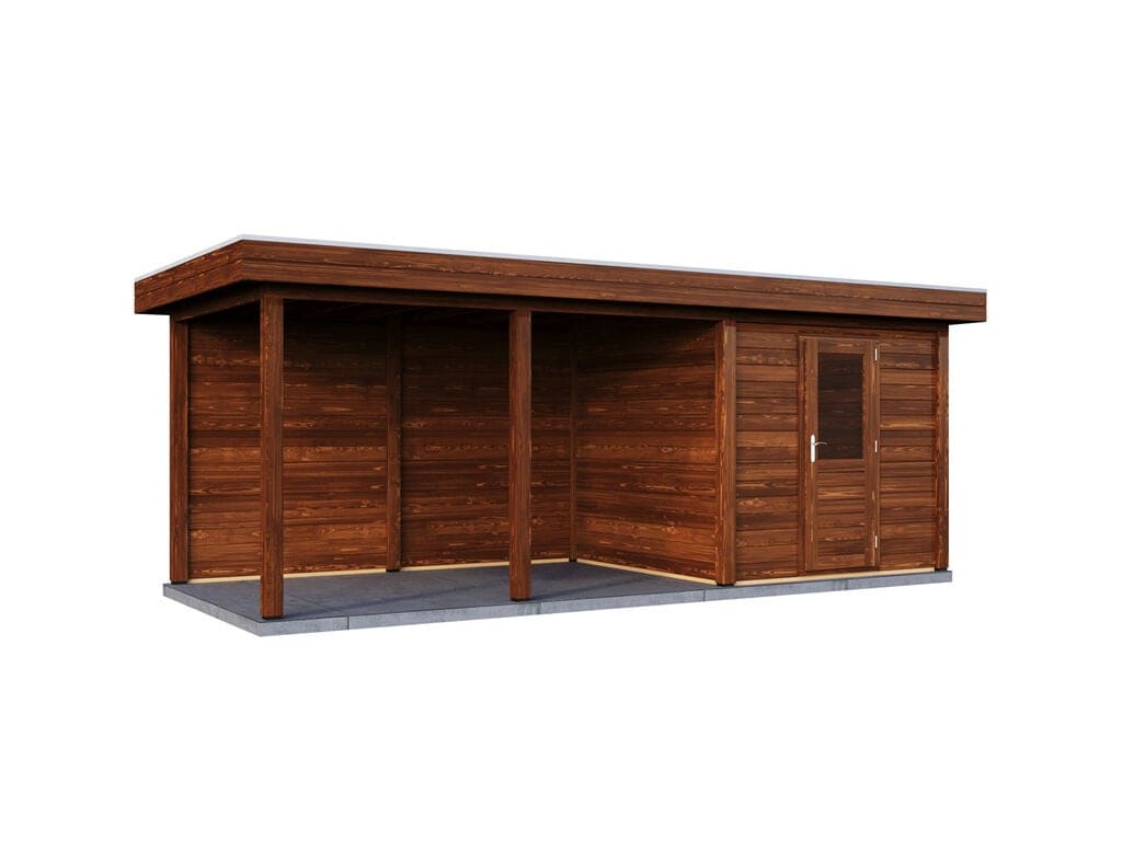 Lugarde Select Modern tuinhuis 28mm met Overkapping Dordrecht 250x250cm + 400cm - Behandeld