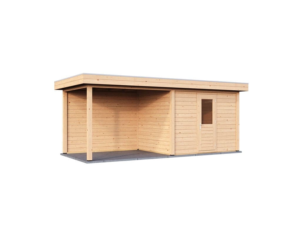 Lugarde Select Modern tuinhuis 28mm met Overkapping Tilburg 300x250cm + 300cm - Onbehandeld