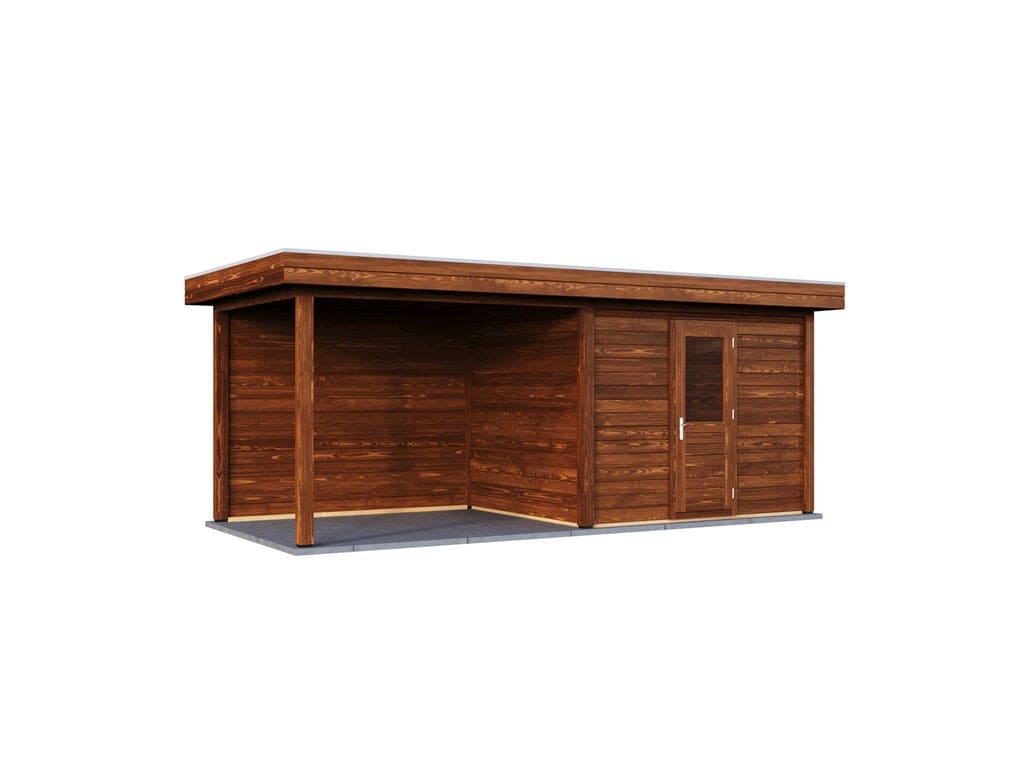 Lugarde Select Modern tuinhuis 28mm met Overkapping Tilburg 300x250cm + 300cm - Behandeld