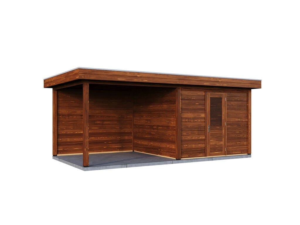 Lugarde Select Modern tuinhuis 28mm met Overkapping Nunspeet 300x300cm + 300cm - Behandeld