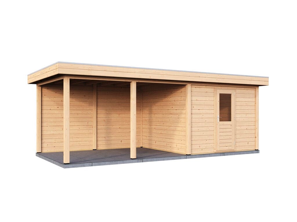 Lugarde Select Modern tuinhuis 28mm met Overkapping Lelystad 300x300cm + 400cm - Onbehandeld