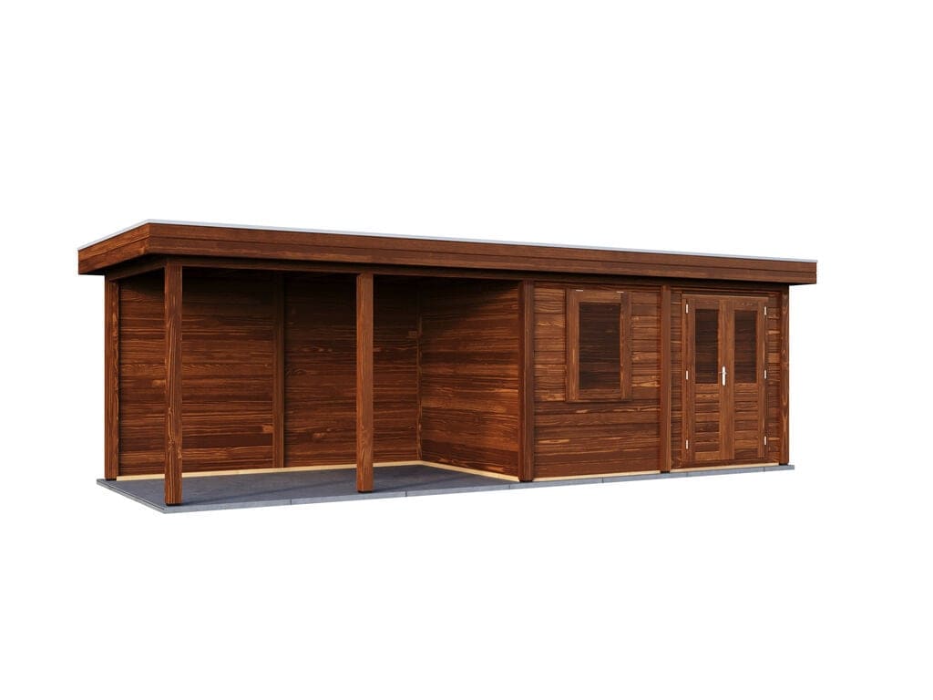 Lugarde Select Modern tuinhuis 28mm met Overkapping Dronten 388x250cm + 400cm - Behandeld