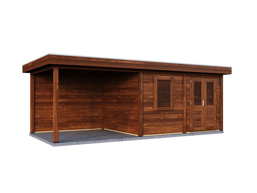 Lugarde Select Modern tuinhuis 28mm met Overkapping Emmen 388x300cm + 300cm - Behandeld