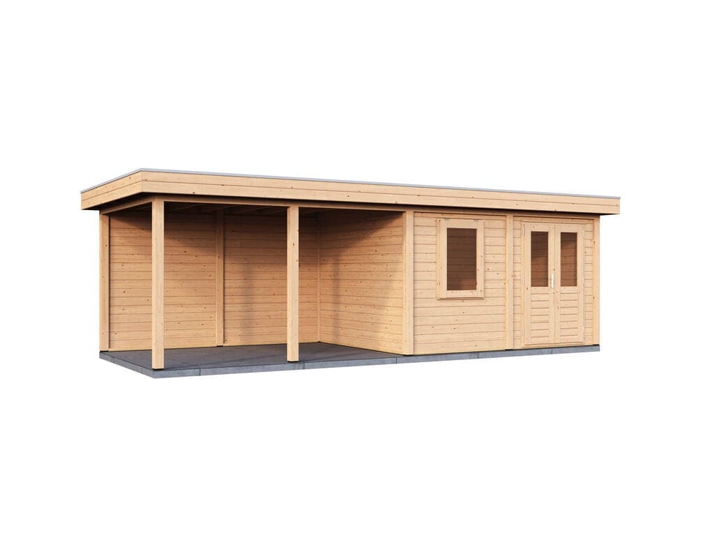 Lugarde Select Modern tuinhuis 28mm met Overkapping Zutphen 388x300cm + 400cm - Onbehandeld