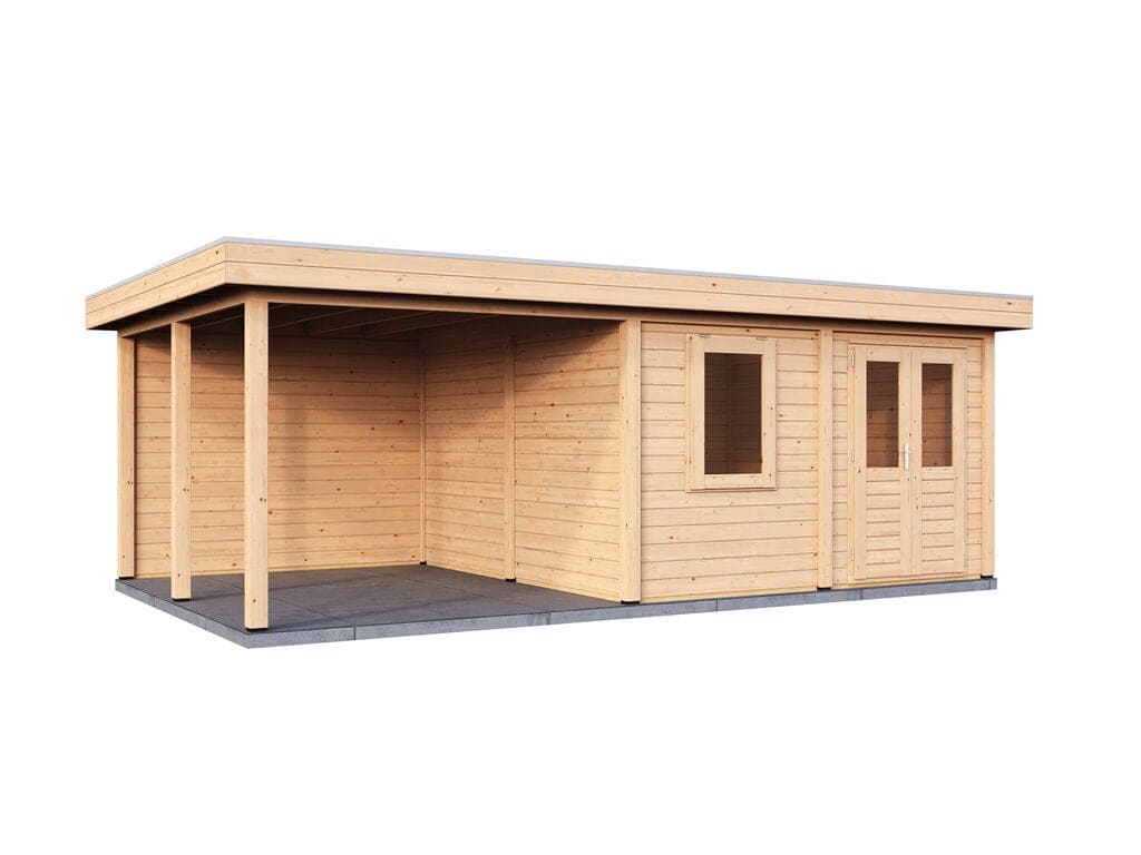 Lugarde Select Modern tuinhuis 28mm met Overkapping Almere 388x388cm + 300cm - Onbehandeld