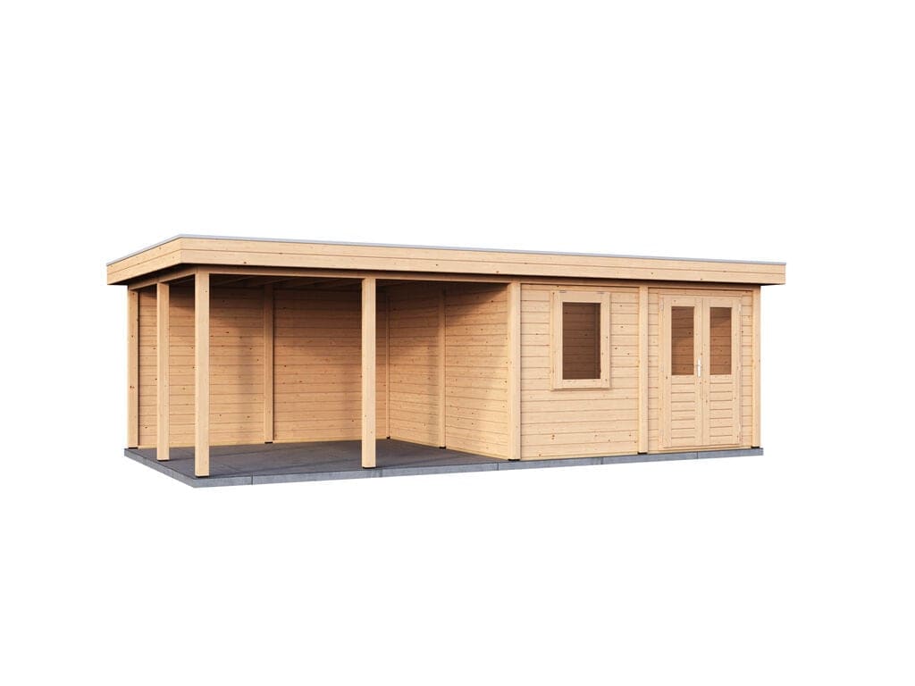 Lugarde Select Modern tuinhuis 28mm met Overkapping Amstelveen 388x388cm + 400cm - Onbehandeld