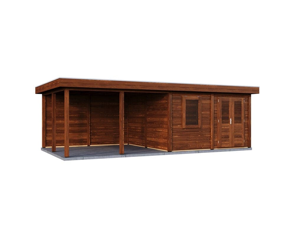 Lugarde Select Modern tuinhuis 28mm met Overkapping Amstelveen 388x388cm + 400cm - Behandeld