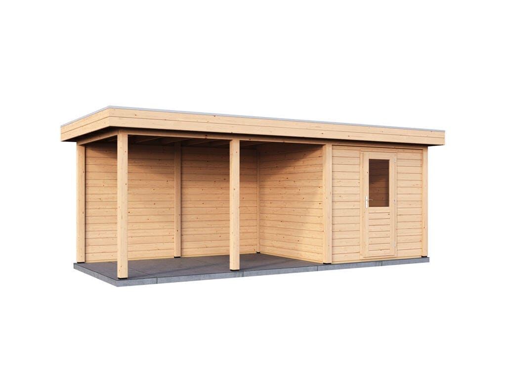 Lugarde Select Modern tuinhuis 44mm met Overkapping Dordrecht 250x250cm + 400cm - Onbehandeld