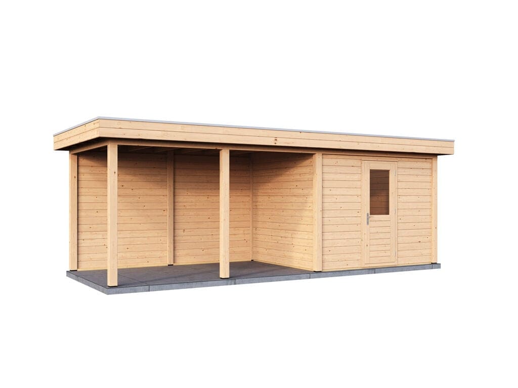 Lugarde Select Modern tuinhuis 44mm met Overkapping Apeldoorn 300x250cm + 400cm - Onbehandeld