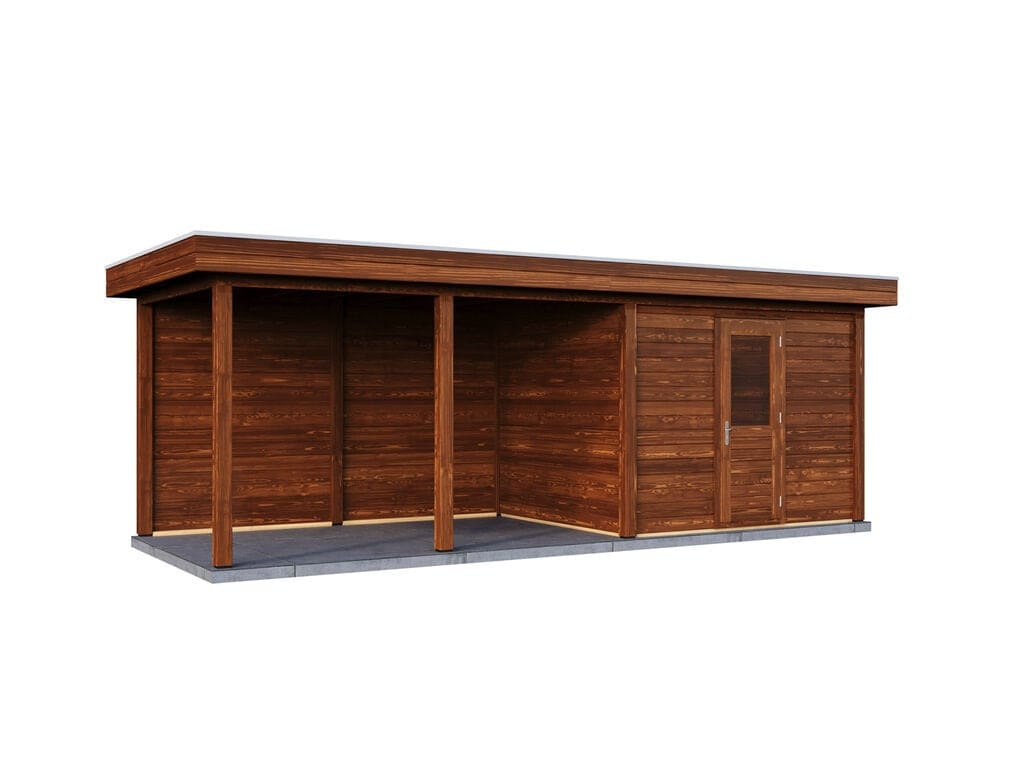 Lugarde Select Modern tuinhuis 44mm met Overkapping Apeldoorn 300x250cm + 400cm - Behandeld