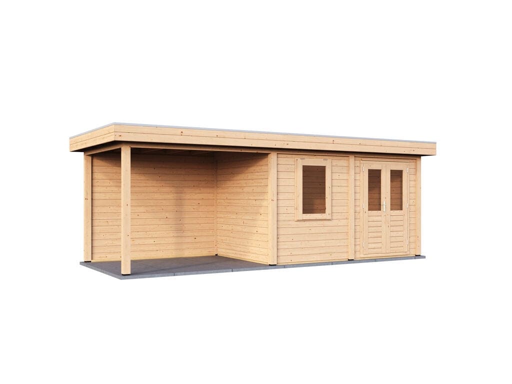 Lugarde Select Modern tuinhuis 44mm met Overkapping Neerkant 388x250cm + 300cm - Onbehandeld