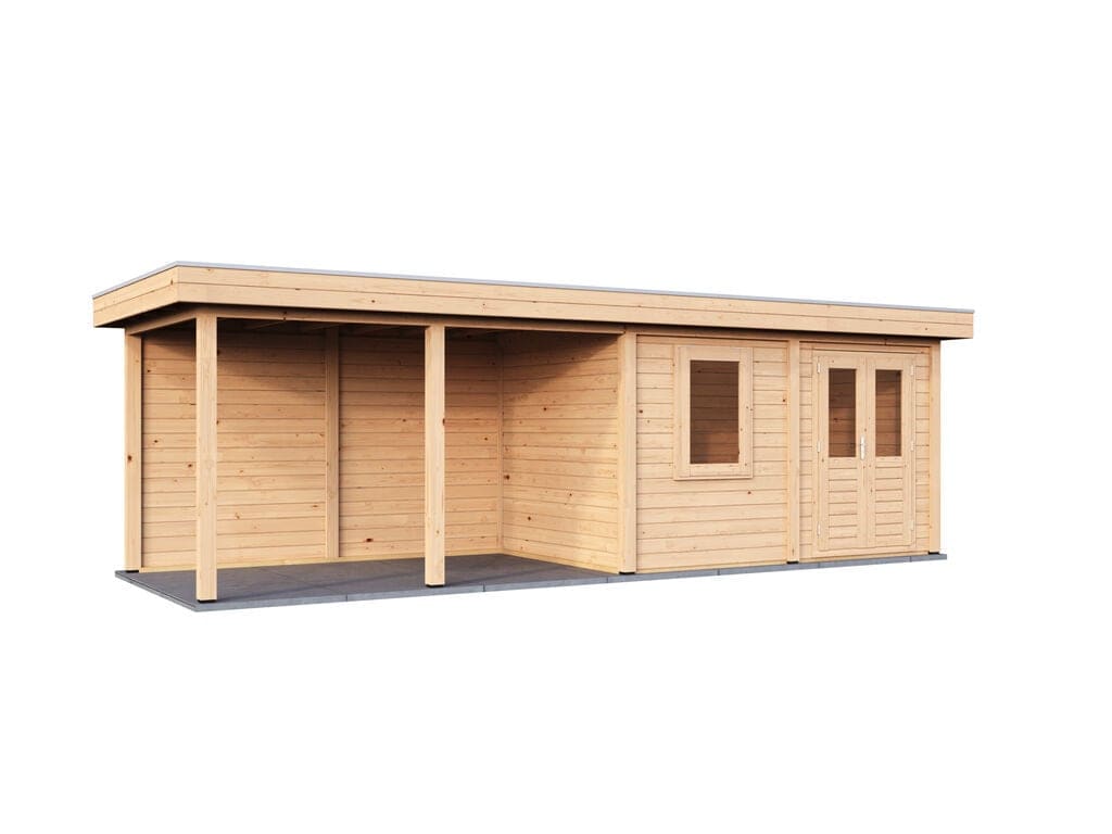 Lugarde Select Modern tuinhuis 44mm met Overkapping Dronten 388x250cm + 400cm - Onbehandeld