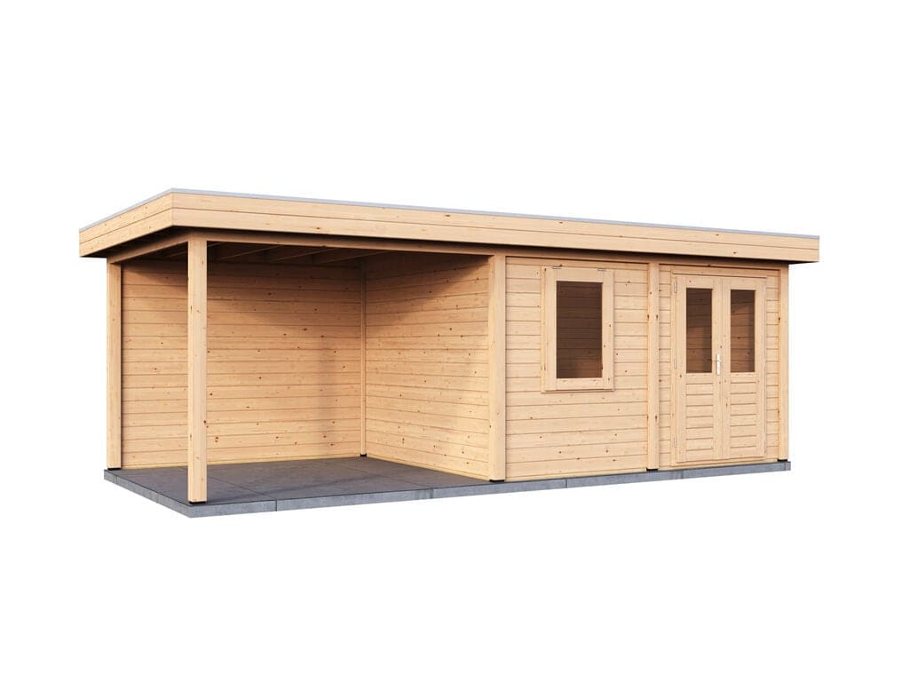 Lugarde Select Modern tuinhuis 44mm met Overkapping Emmen 388x300cm + 300cm - Onbehandeld